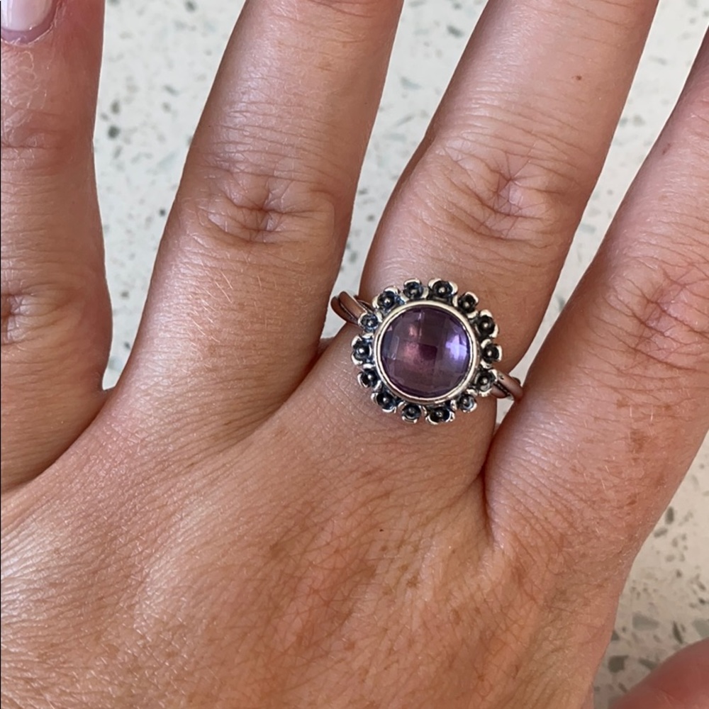 Pandora Floral Elegance Amethyst Ring Sz 9